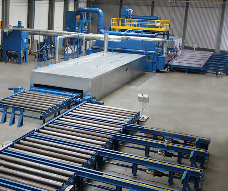 高端定制钢板线上下料带烘干喷漆抛丸自动一体机